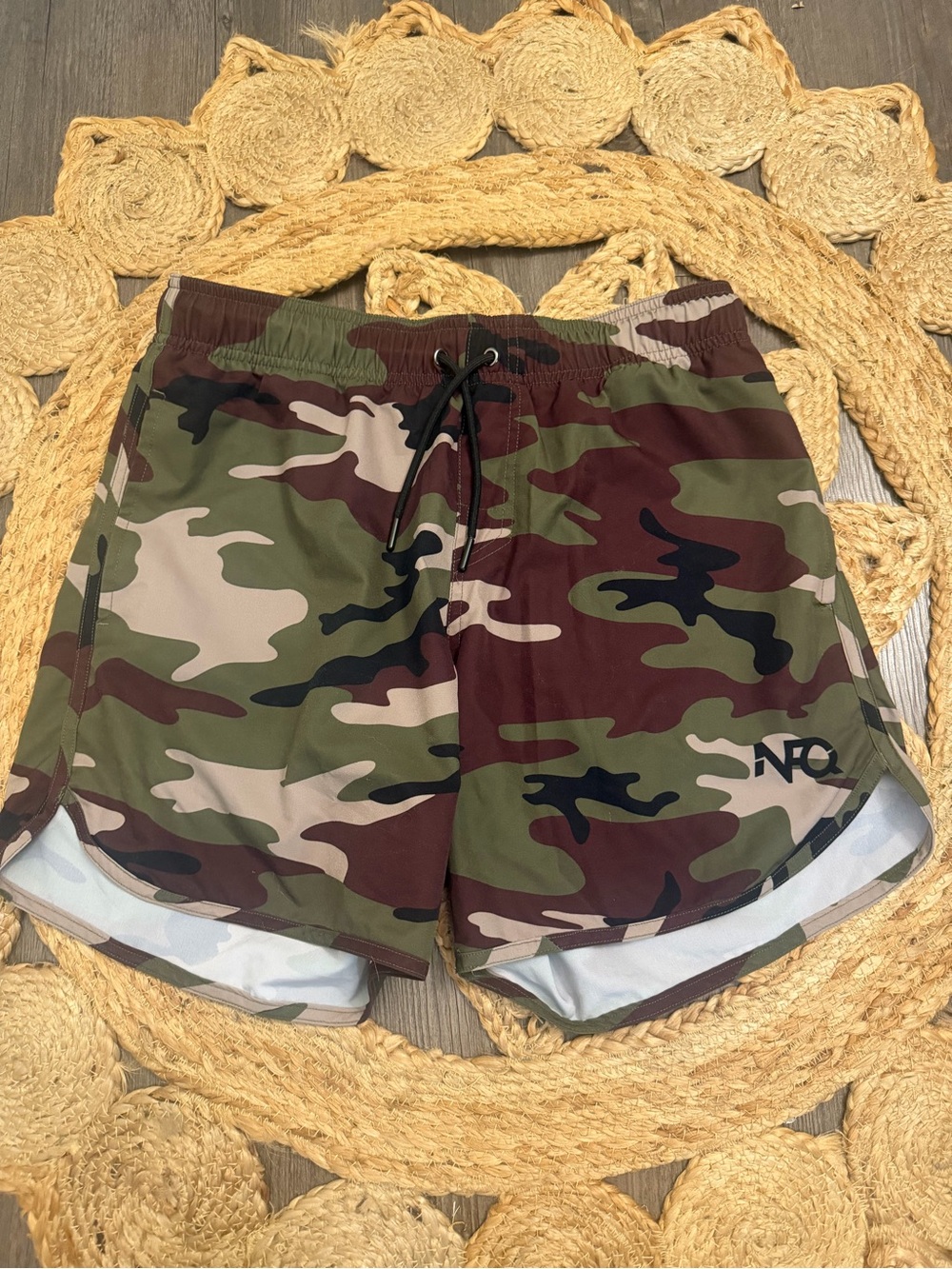 Men’s NFQ Camo Swim Shorts — Olive Green Camo